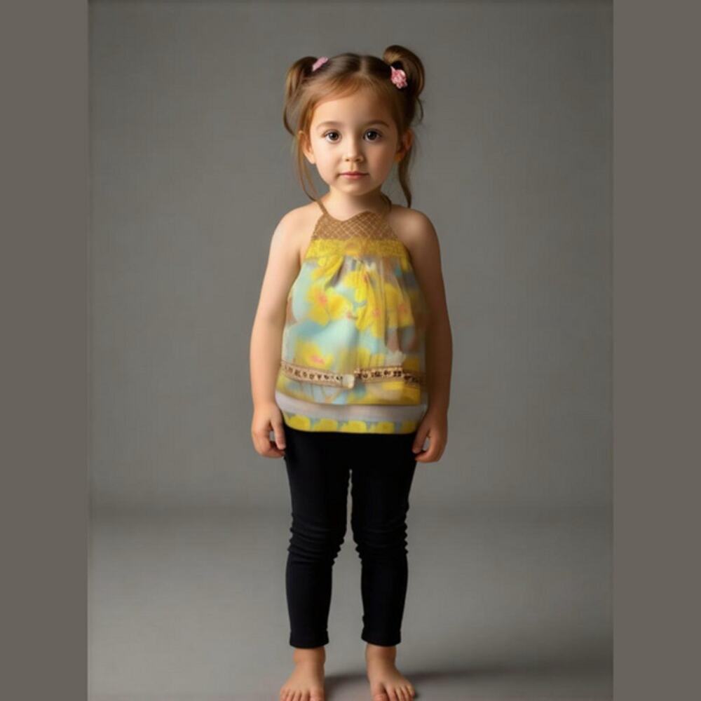 I Sew Pretty Girls Halter Top Size 2 3 4 Mint Brown Mustard Floral Print